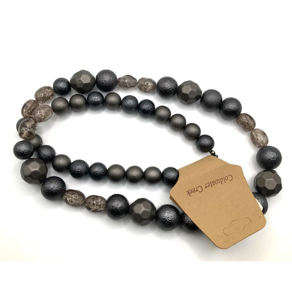 Coldwater Creek Long Geometric Gray Clear Textured Graduated Beaded Necklace 29"